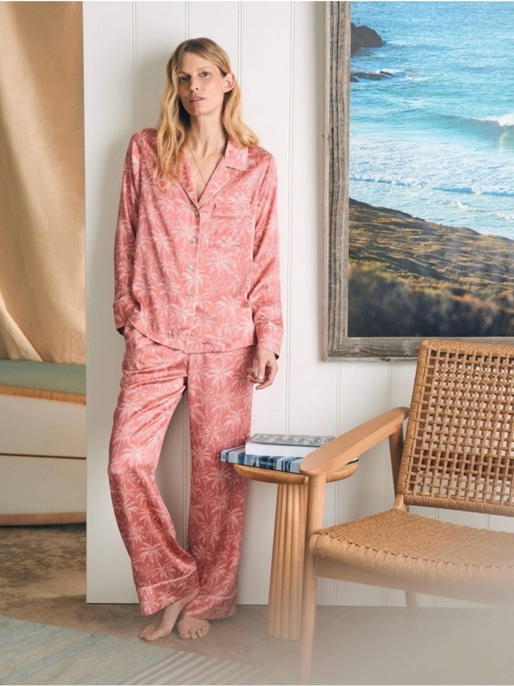 Faherty Pink Palm-Print Long-Sleeve Pajama Set